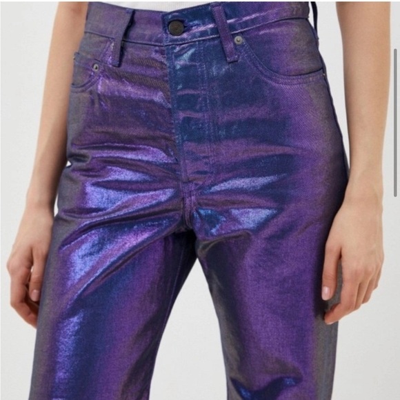 New Levis Shine Ribcage Straight Ankle Jeans Candy Coated Purple Iridescent 25 - Picture 16 of 17